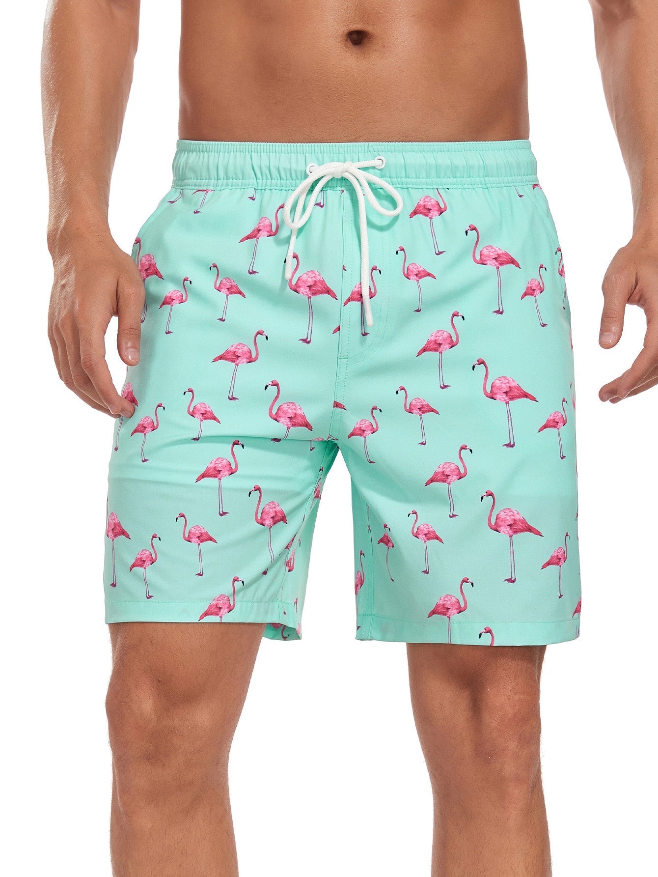 Acelin® | 2 In 1 Flamingo Print Pocket Drawstring Swim Shorts