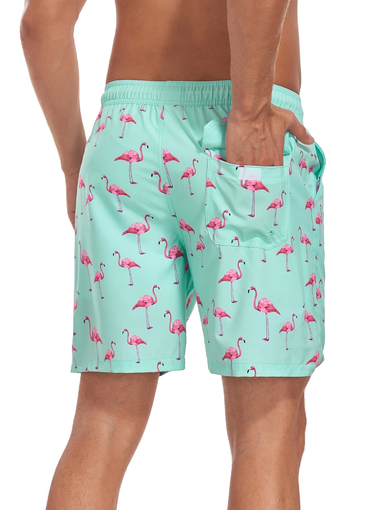Acelin® | 2 In 1 Flamingo Print Pocket Drawstring Swim Shorts