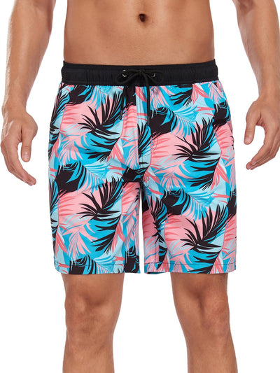 Adalard® | 2 In 1 Tropical Leaves Print Pocket Drawstring Swim Shorts