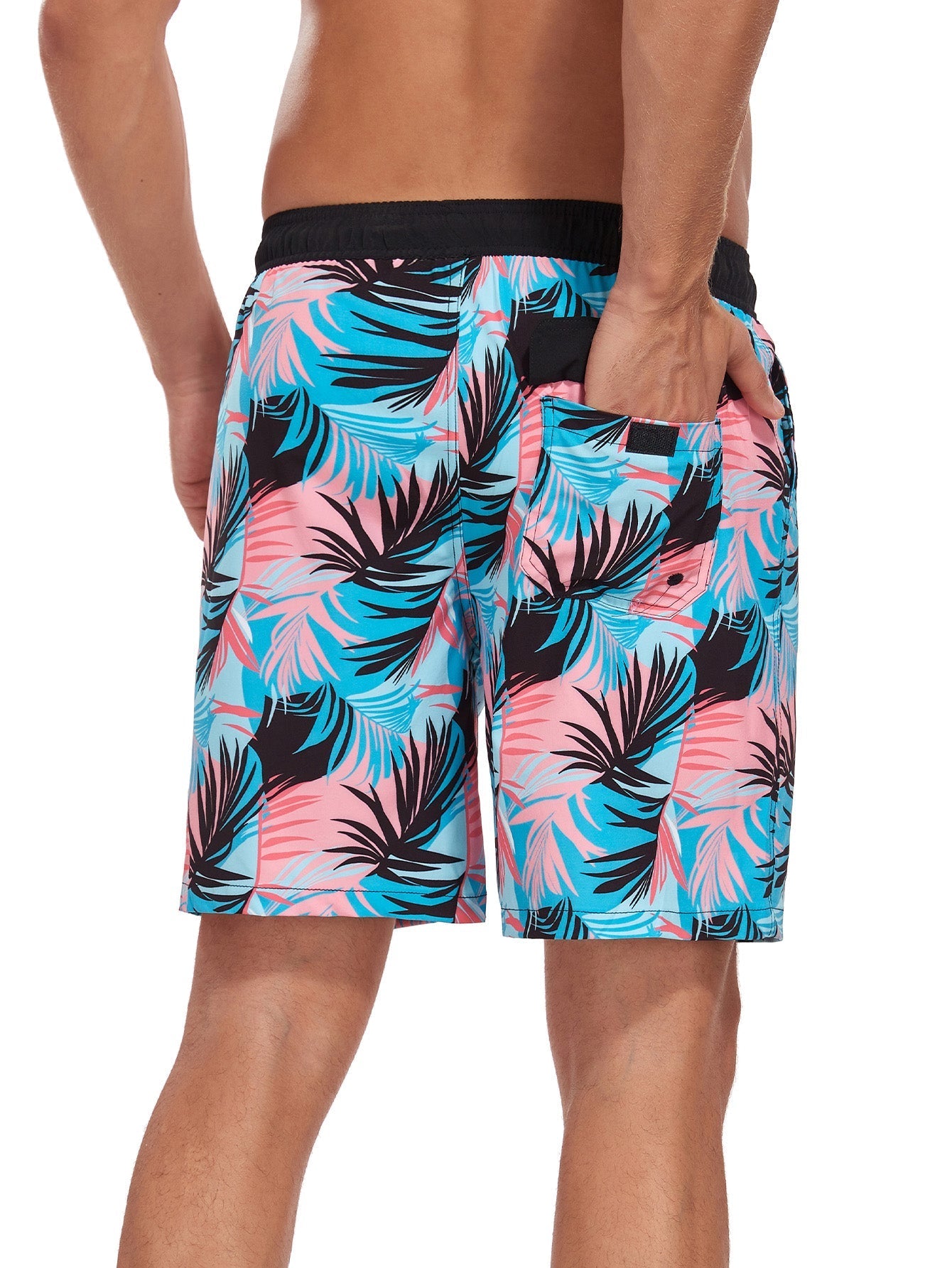 Adalard® | 2 In 1 Tropical Leaves Print Pocket Drawstring Swim Shorts