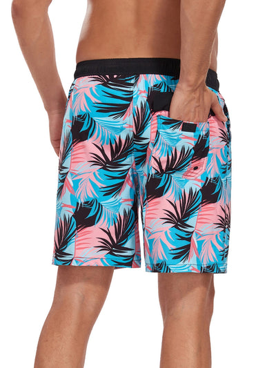 Adalard® | 2 In 1 Tropical Leaves Print Pocket Drawstring Swim Shorts