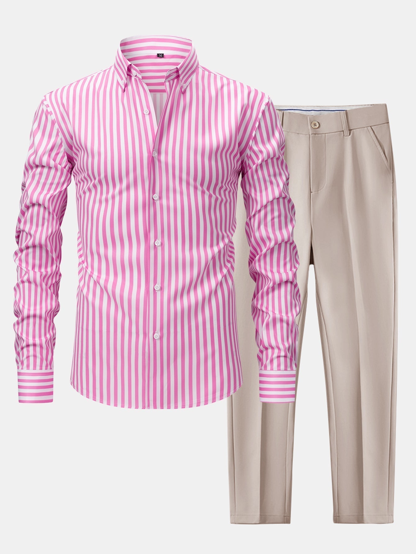 hola STRIPED LONG SLEEVE BUTTON-DOWN SHIRT & SLIM FIT WIDE LEG PANTS
