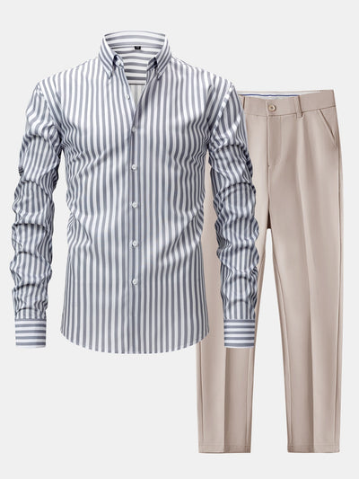 hola STRIPED LONG SLEEVE BUTTON-DOWN SHIRT & SLIM FIT WIDE LEG PANTS