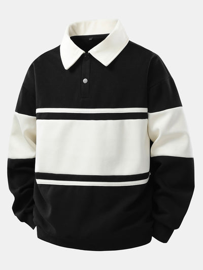 Lancelot® | Relax Fit Color Block Patchwork Polo Sweatshirt