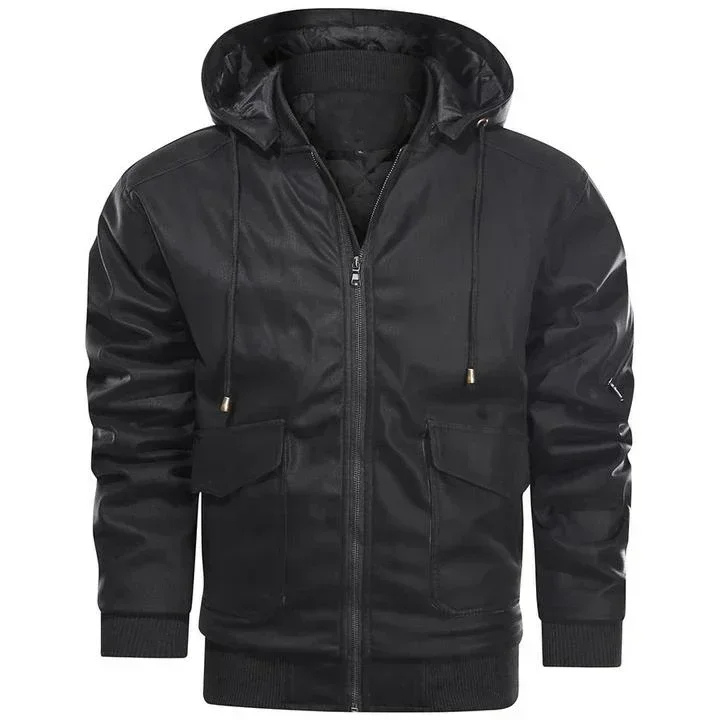 Teseo | Robust men's leather jacket with hood and practical pockets
