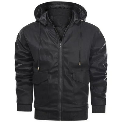 Teseo | Robust men's leather jacket with hood and practical pockets