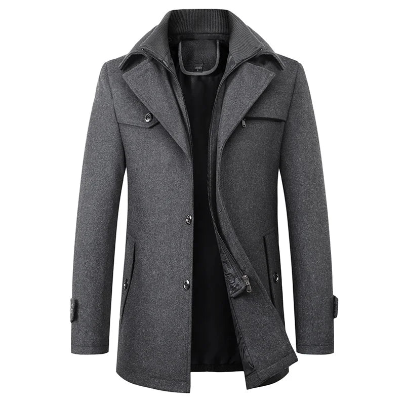 Valeriano | Elegant men's wool blend coat with high collar