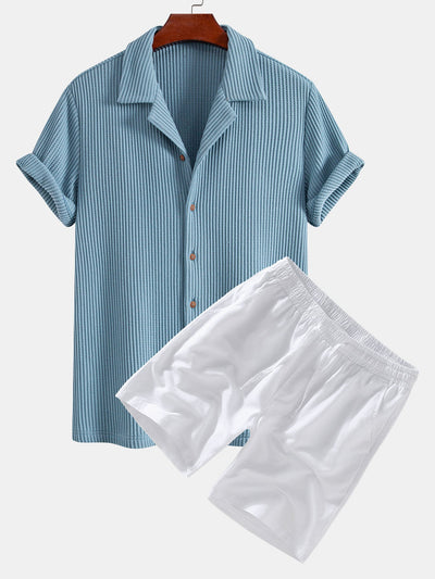 Albert® | Waffle Button Up Shirt & Linen Cotton Blend Drawstring Shorts