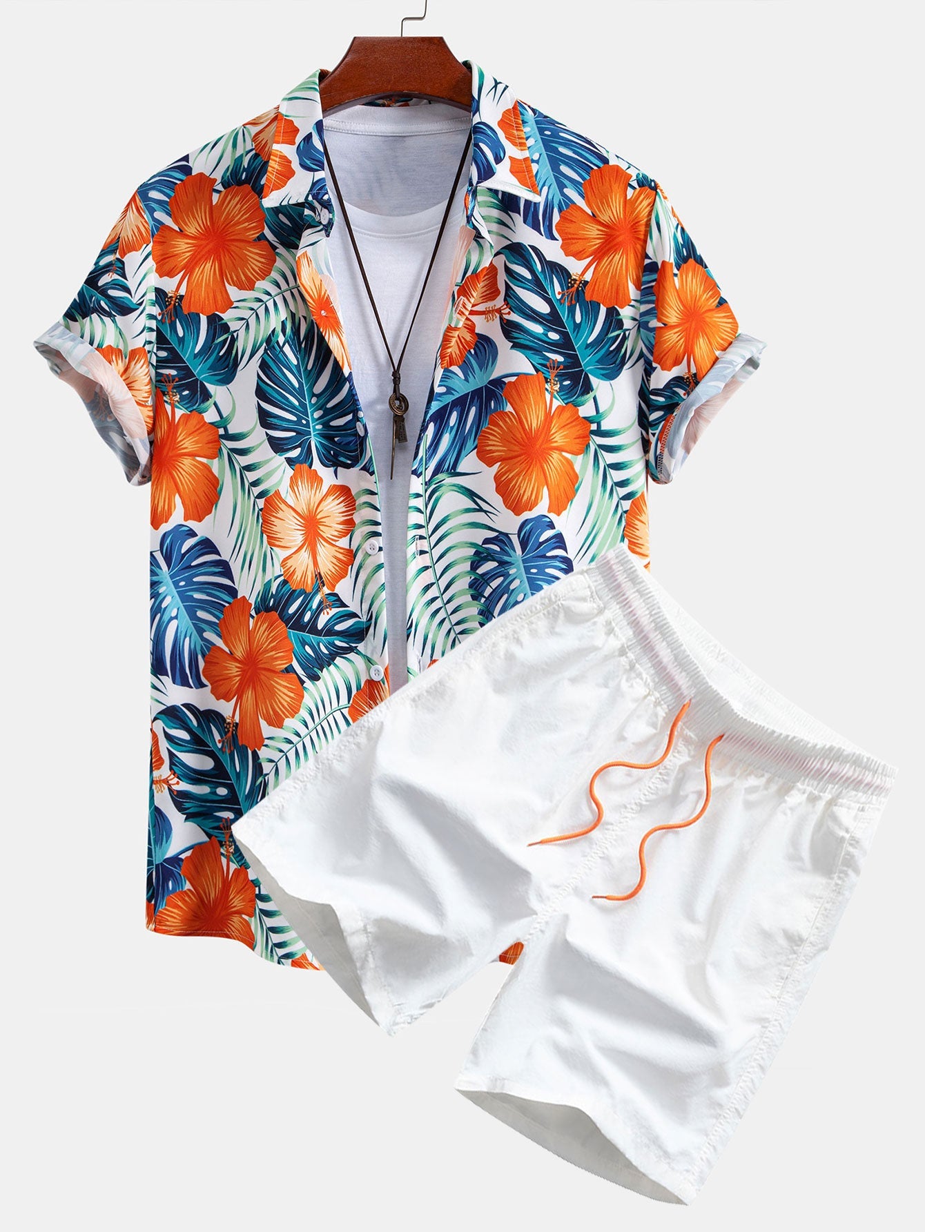 Maurice® | Tropical Flowers Print Button Up Shirt & Drawstring Swim Shorts
