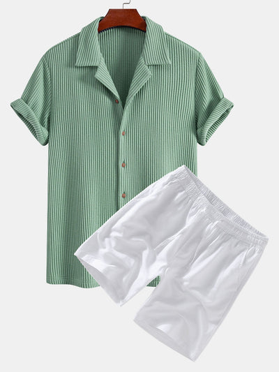 Albert® | Waffle Button Up Shirt & Linen Cotton Blend Drawstring Shorts