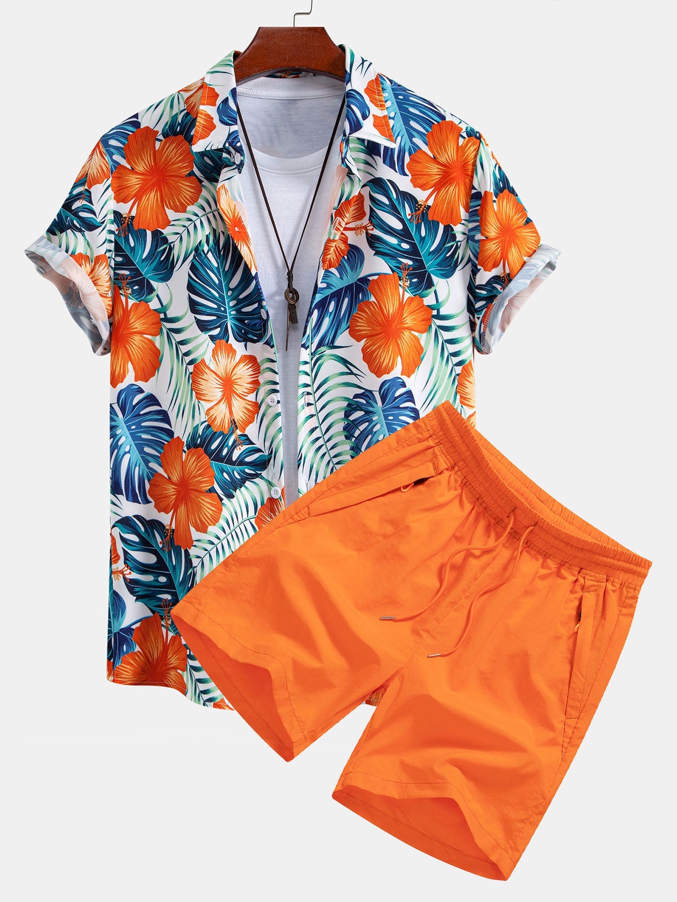 Maurice® | Tropical Flowers Print Button Up Shirt & Drawstring Swim Shorts