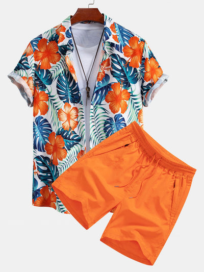 Maurice® | Tropical Flowers Print Button Up Shirt & Drawstring Swim Shorts
