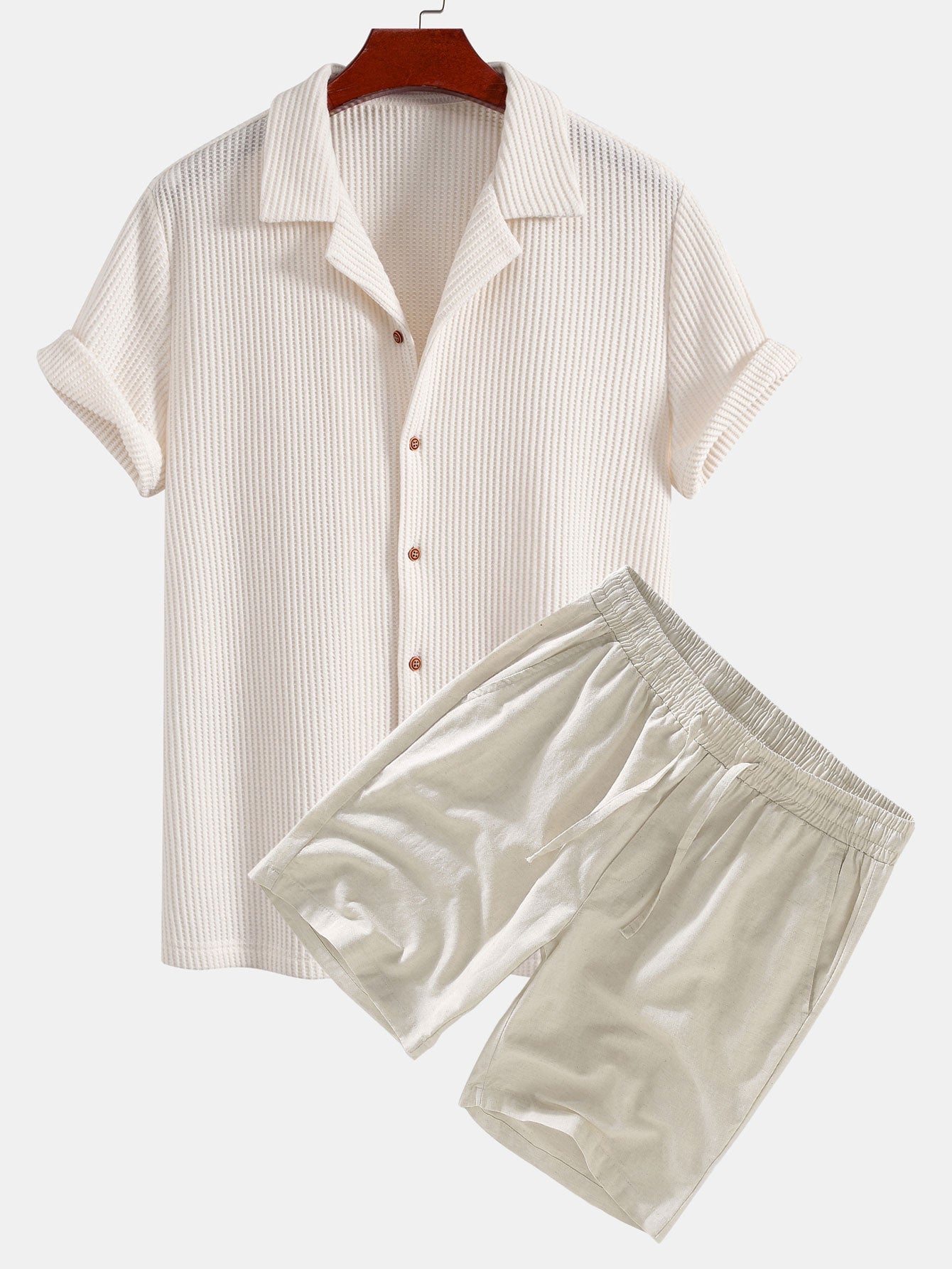 Albert® | Waffle Button Up Shirt & Linen Cotton Blend Drawstring Shorts