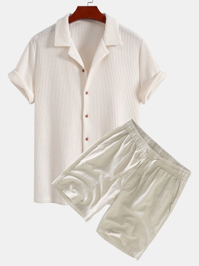 Albert® | Waffle Button Up Shirt & Linen Cotton Blend Drawstring Shorts