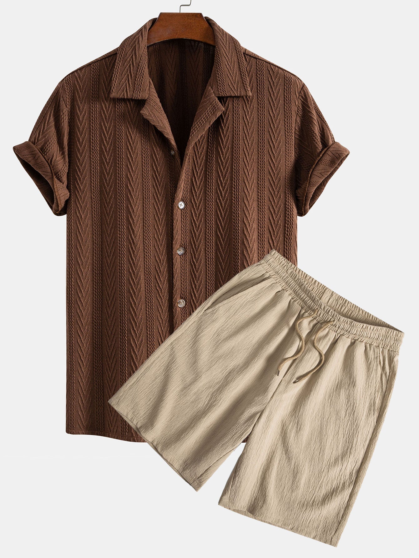 Gordon® | Texture Jacquard Cuban Shirt & Crinkled Textured Drawstring Shorts