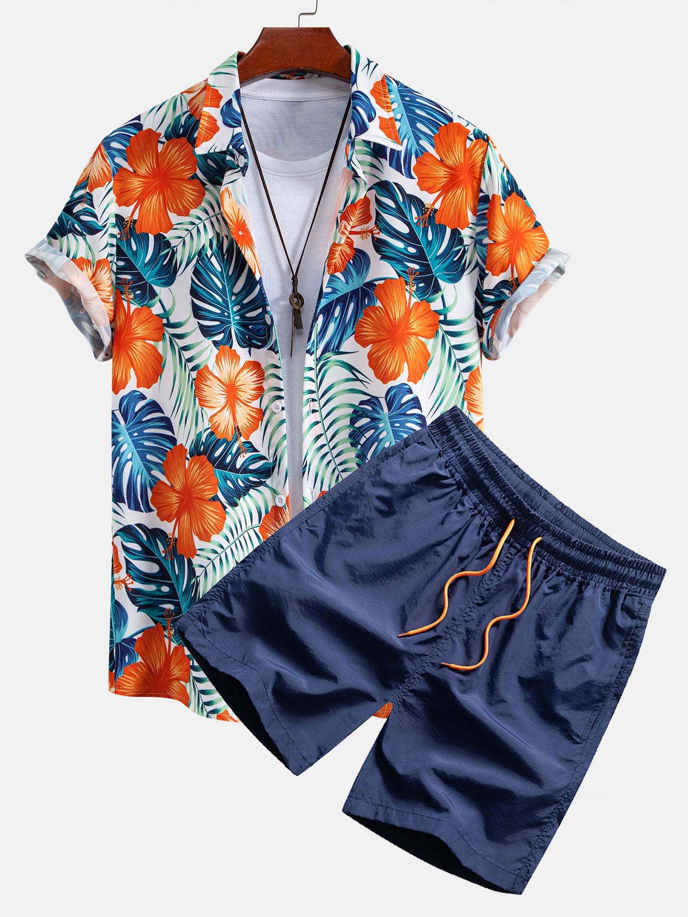 Maurice® | Tropical Flowers Print Button Up Shirt & Drawstring Swim Shorts