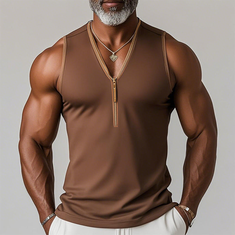 Men's Smmer Fashion Sports Fabric V-Neckipper Tank p