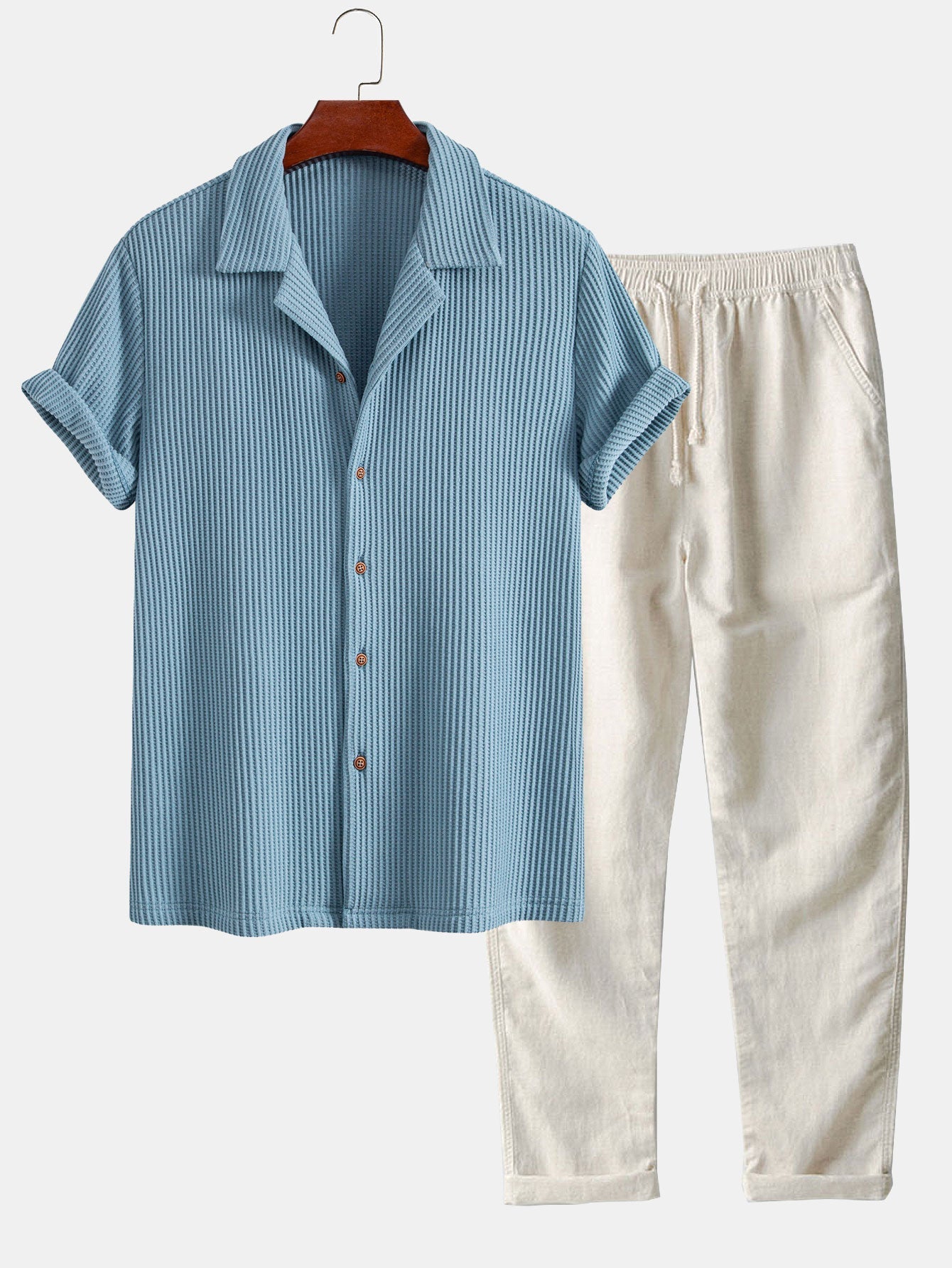 Zachary® | Waffle Button Up Shirt & Straight Leg Linen Pants