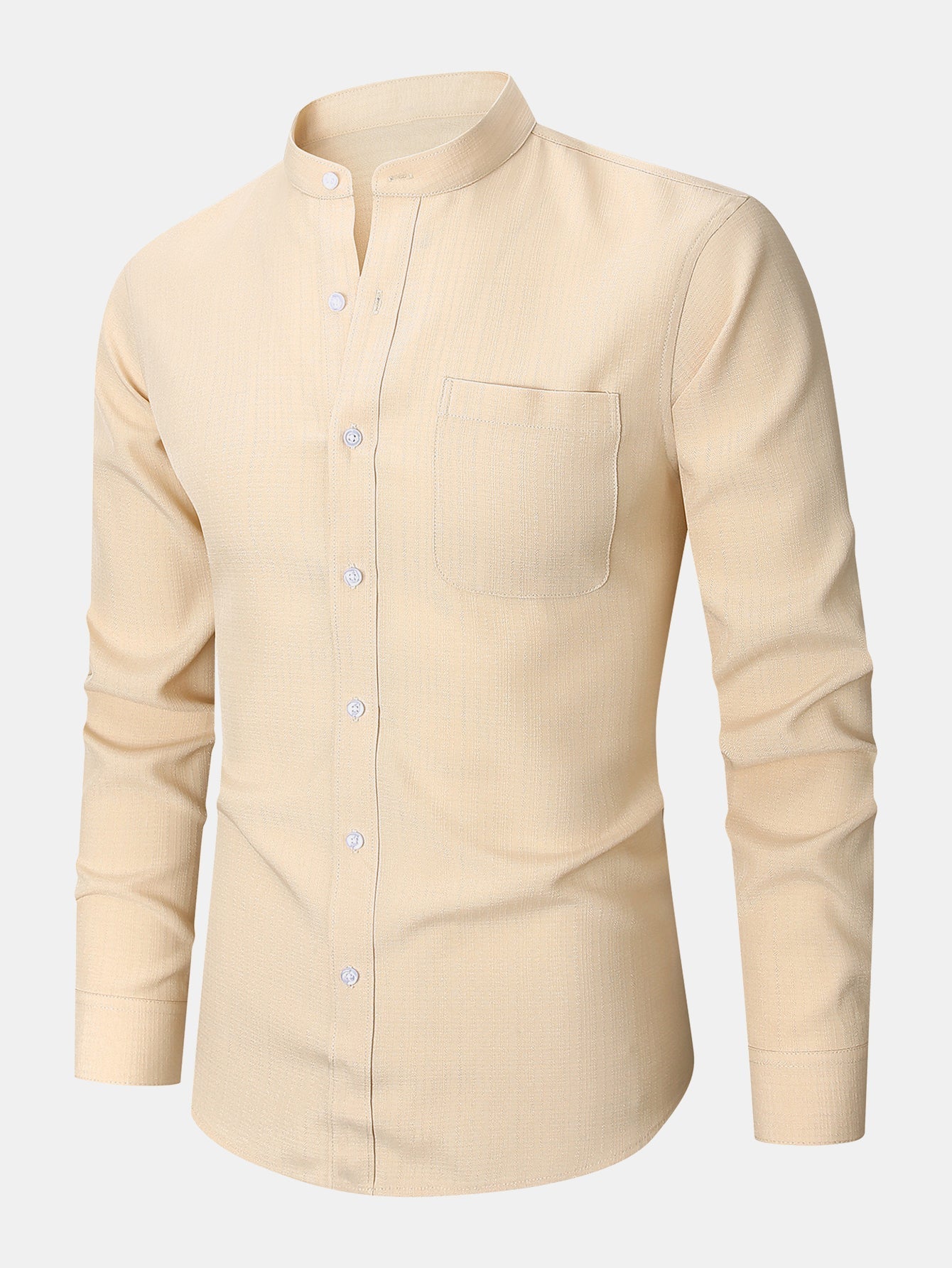 Leandro® | Long Sleeve Textured Stand Collar Shirt