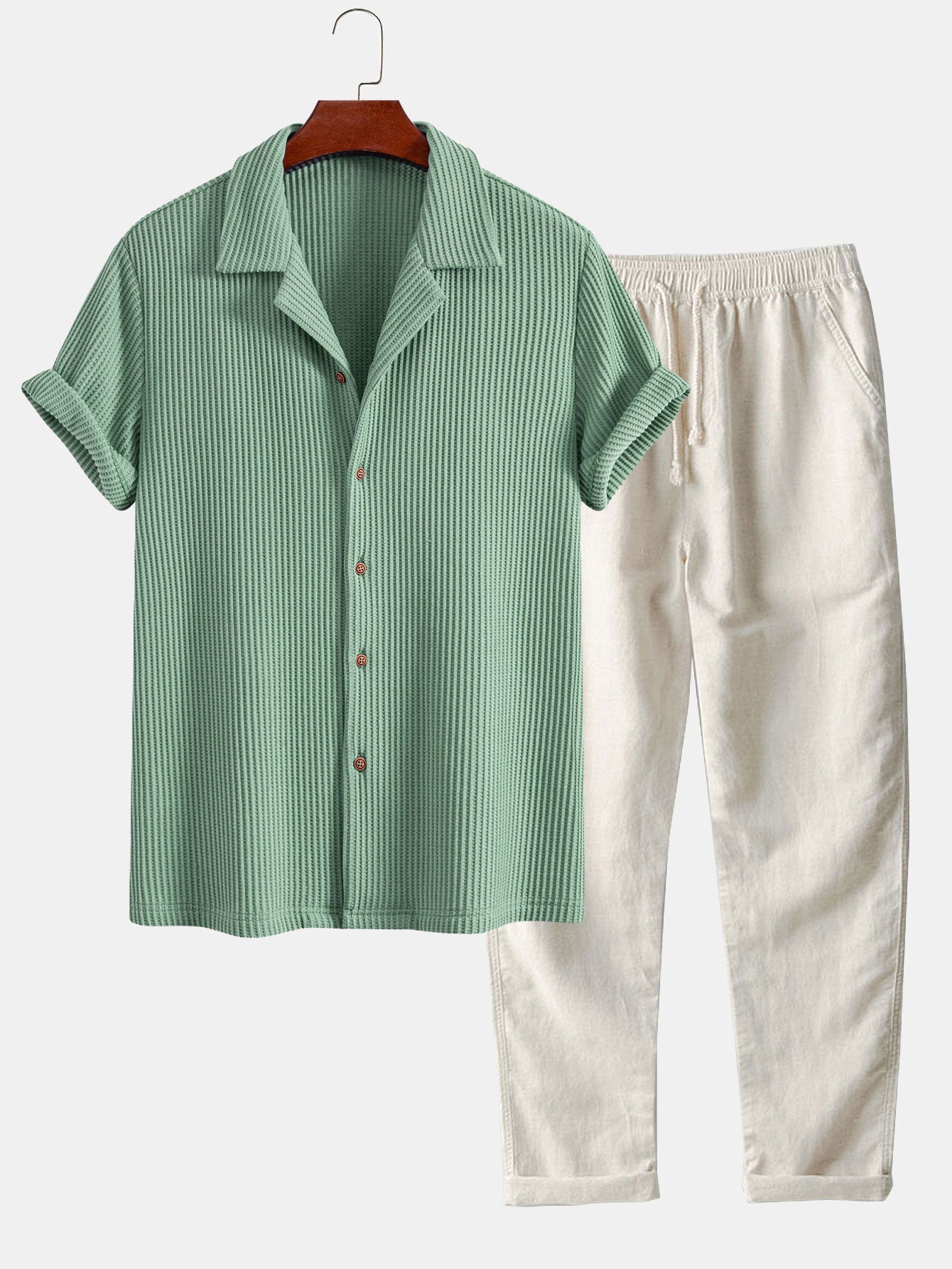 Zachary® | Waffle Button Up Shirt & Straight Leg Linen Pants