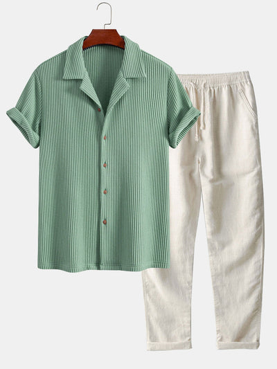 Zachary® | Waffle Button Up Shirt & Straight Leg Linen Pants