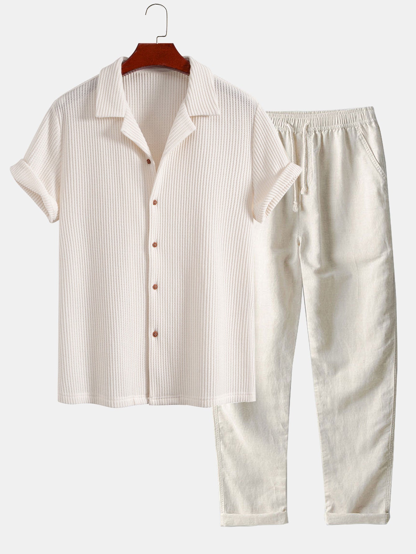 Zachary® | Waffle Button Up Shirt & Straight Leg Linen Pants