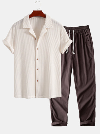 Zachary® | Waffle Button Up Shirt & Straight Leg Linen Pants