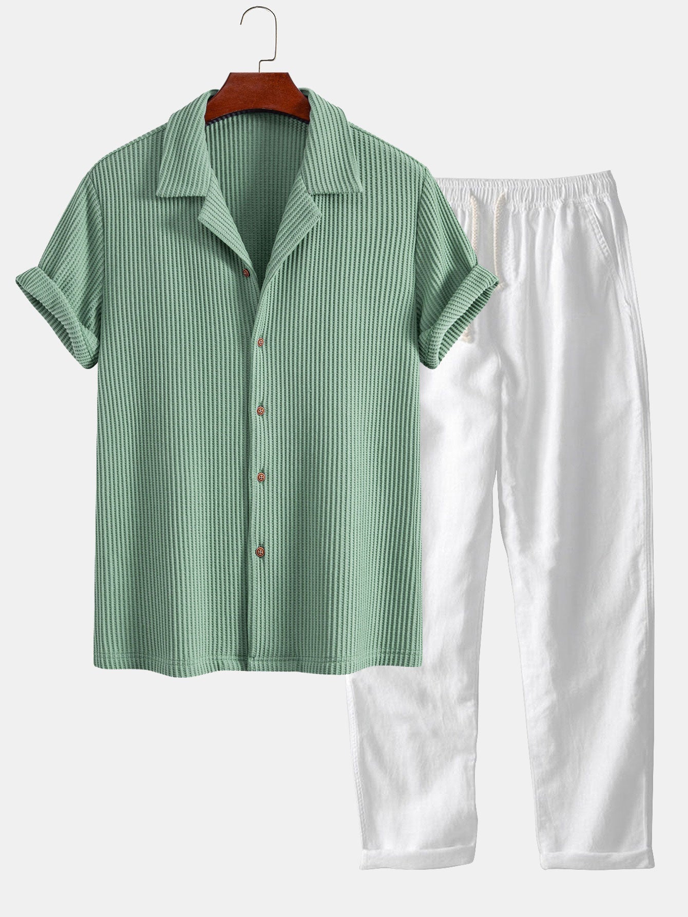Zachary® | Waffle Button Up Shirt & Straight Leg Linen Pants