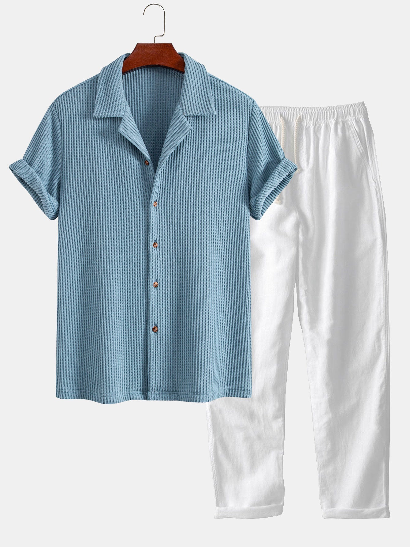 Zachary® | Waffle Button Up Shirt & Straight Leg Linen Pants