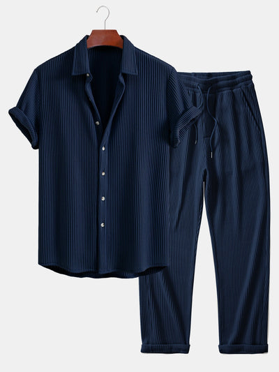 Isaac® | Waffle Button Up Shirt & Drawstring Knitted Waffle Pants