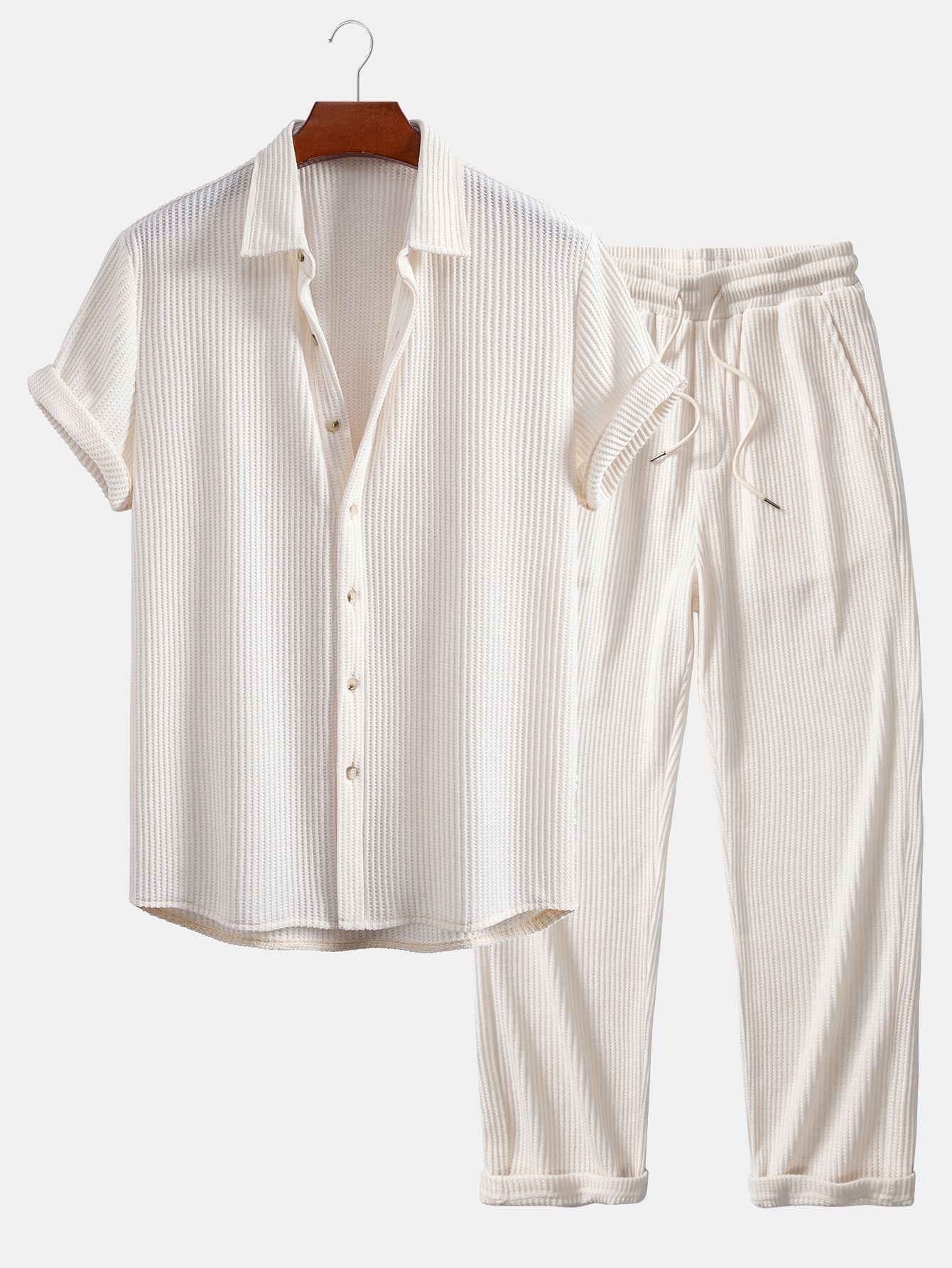 Isaac® | Waffle Button Up Shirt & Drawstring Knitted Waffle Pants