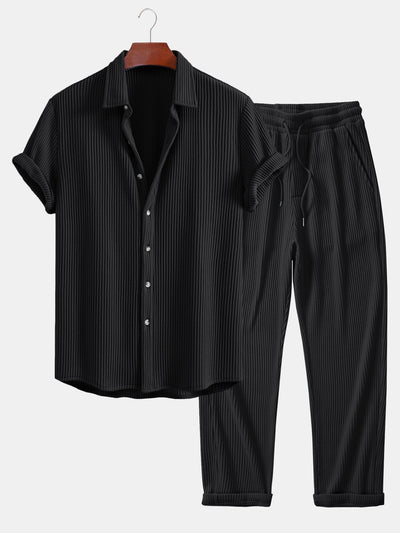 Isaac® | Waffle Button Up Shirt & Drawstring Knitted Waffle Pants