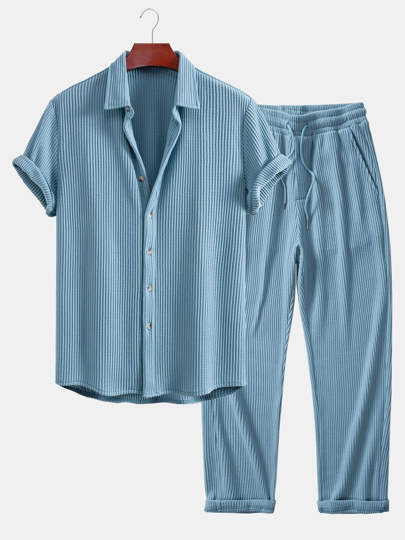 Isaac® | Waffle Button Up Shirt & Drawstring Knitted Waffle Pants