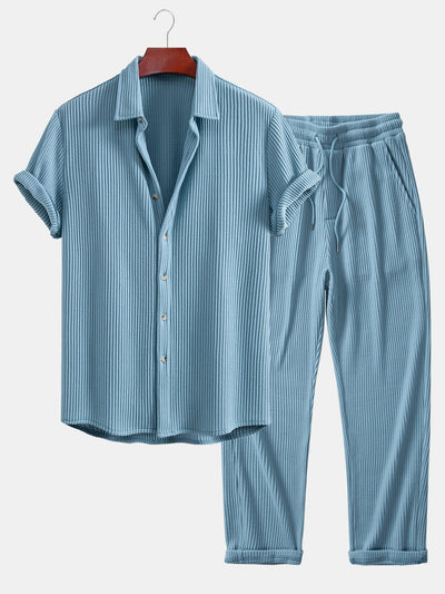 Isaac® | Waffle Button Up Shirt & Drawstring Knitted Waffle Pants