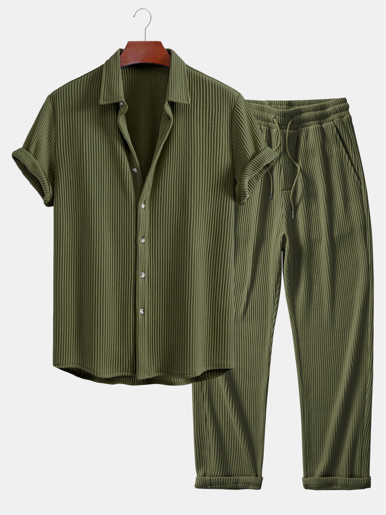 Isaac® | Waffle Button Up Shirt & Drawstring Knitted Waffle Pants