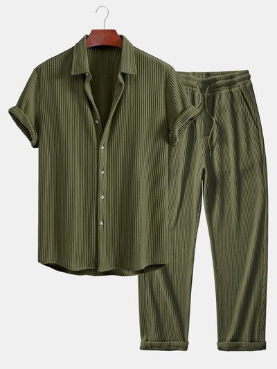 Isaac® | Waffle Button Up Shirt & Drawstring Knitted Waffle Pants