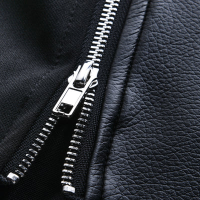 Men's Fax Leather Stitchingip-p Rond Neck Long-sleeved T-shirt（Internal T-shirt not inclded)