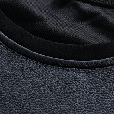 Men's Fax Leather Stitchingip-p Rond Neck Long-sleeved T-shirt（Internal T-shirt not inclded)