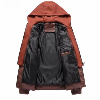Umar | Men's leather jacket - Stylish with removable hood and details