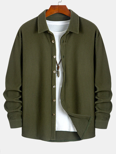 Inocencio® | Long Sleeved Waffle Button Up Shirt & Drawstring Knitted Waffle Pants