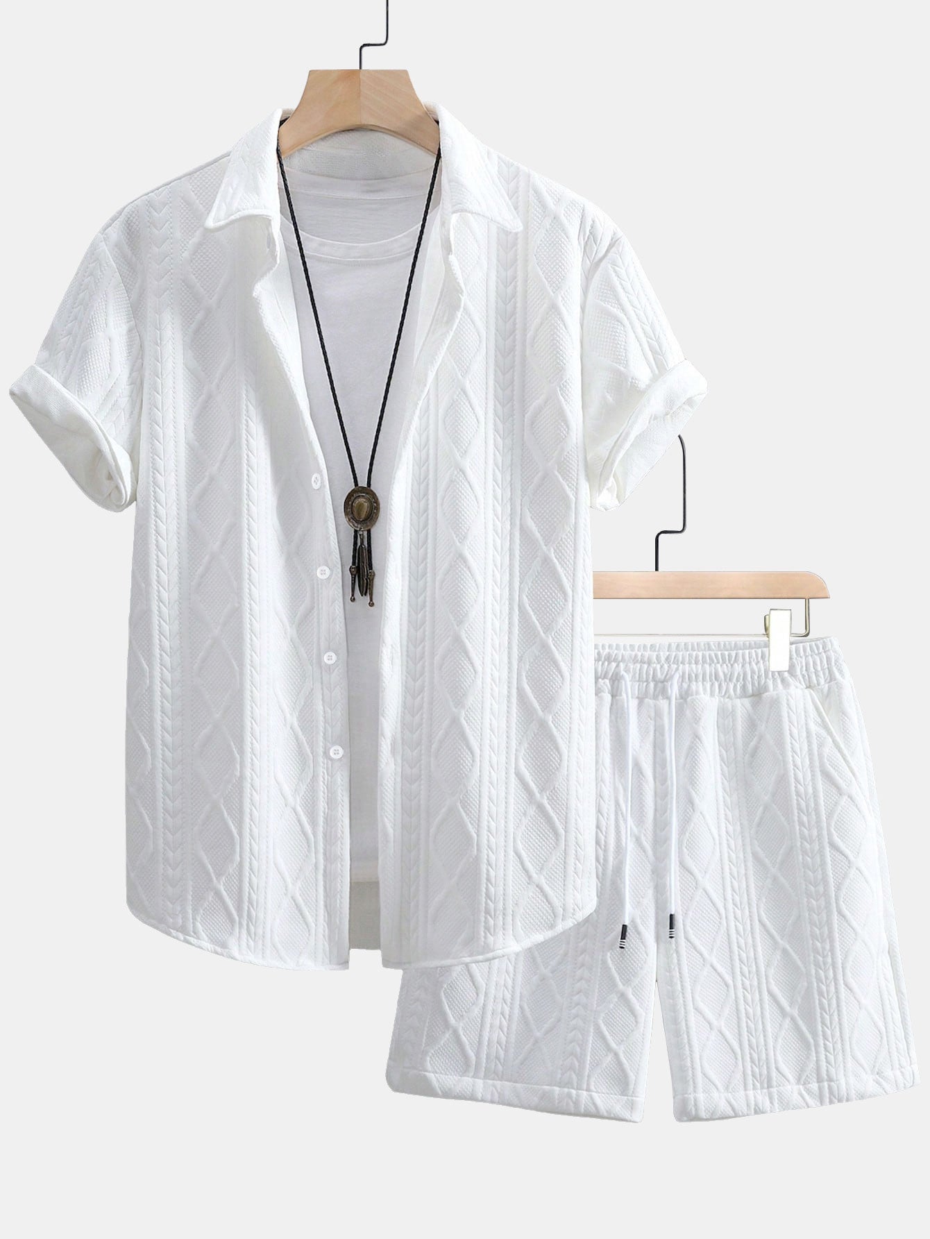 Ulises® | Twist Geometry Jacquard Button Up Shirt & Drawstring Shorts