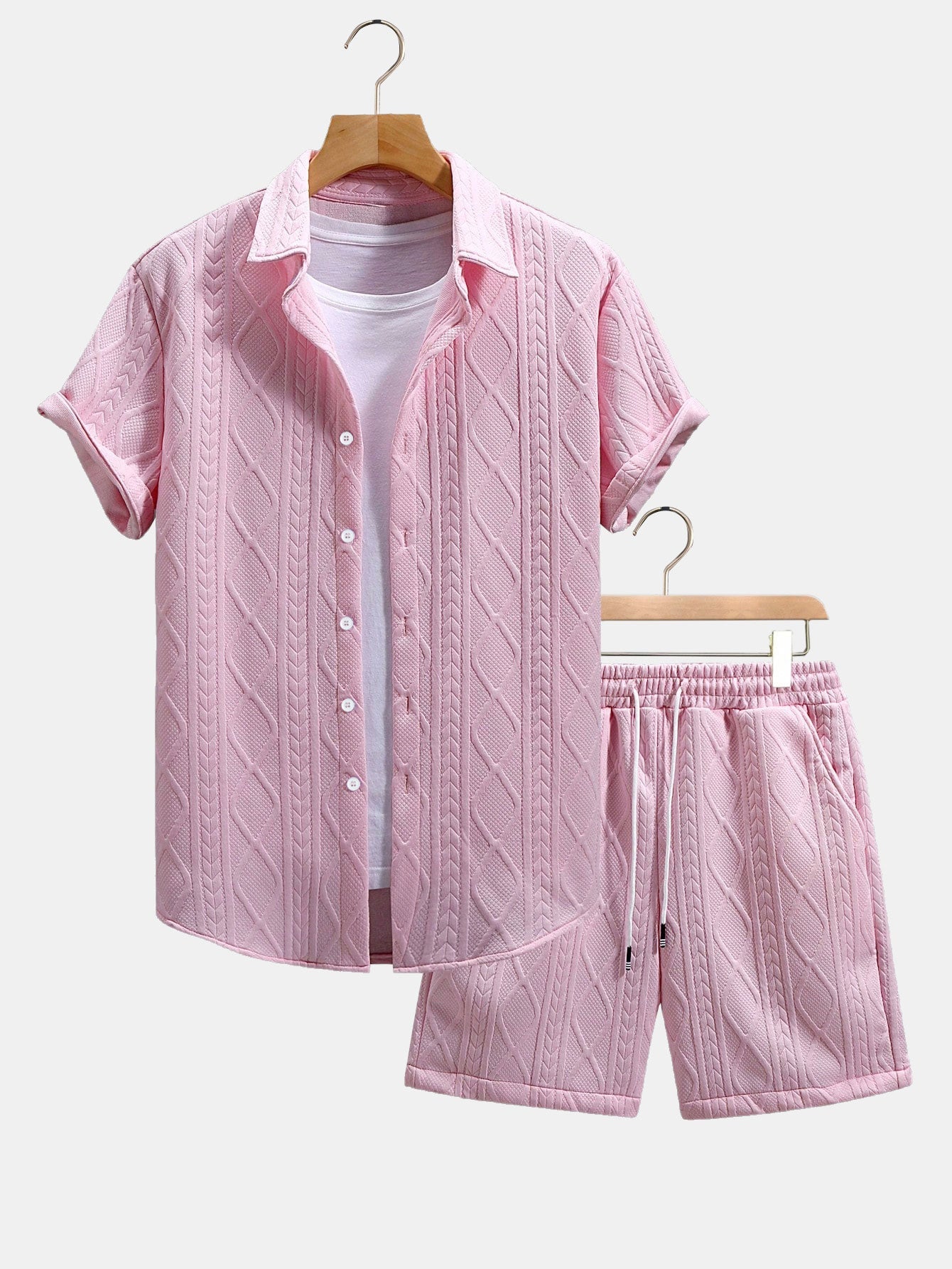 Ulises® | Twist Geometry Jacquard Button Up Shirt & Drawstring Shorts