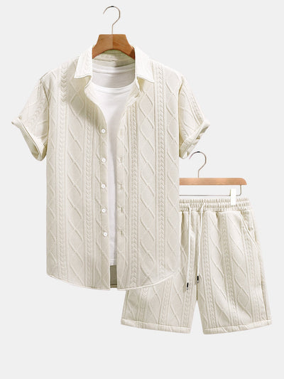 Ulises® | Twist Geometry Jacquard Button Up Shirt & Drawstring Shorts