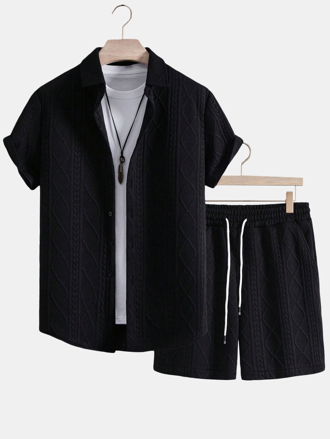 Ulises® | Twist Geometry Jacquard Button Up Shirt & Drawstring Shorts