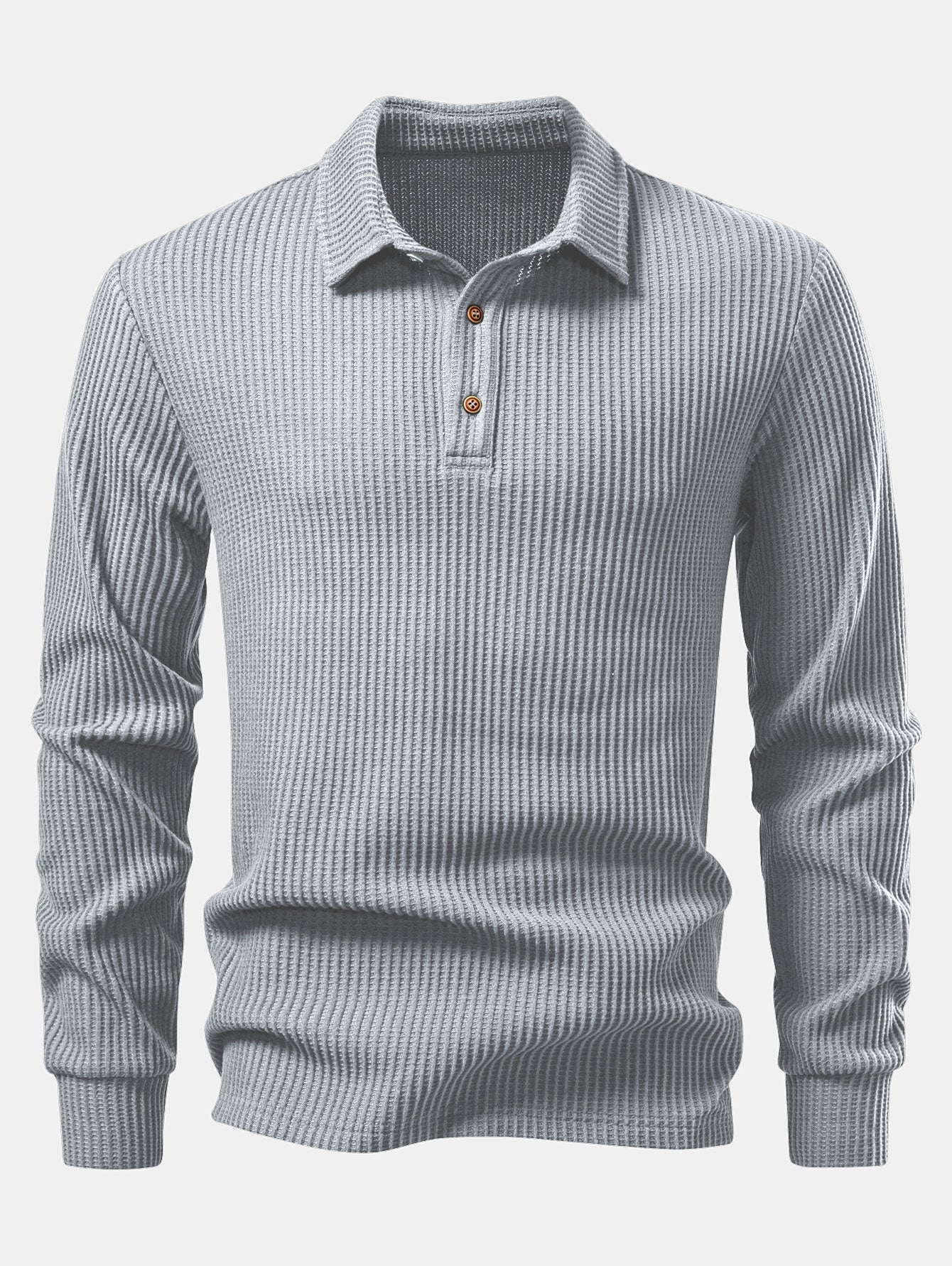Zachary | Long Sleeved Knitted Waffle Polo Shirt