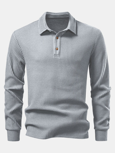 Zachary | Long Sleeved Knitted Waffle Polo Shirt