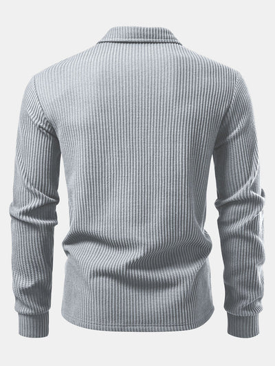 Zachary | Long Sleeved Knitted Waffle Polo Shirt