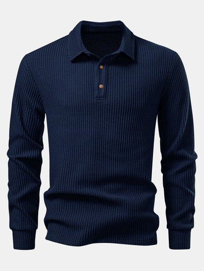 Zachary | Long Sleeved Knitted Waffle Polo Shirt