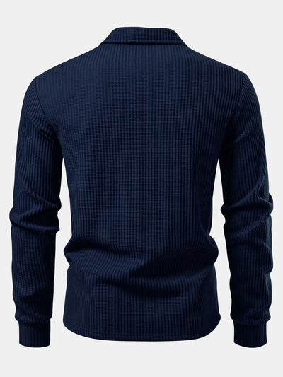 Isaías® | Long Sleeved Knitted Waffle Polo Shirt