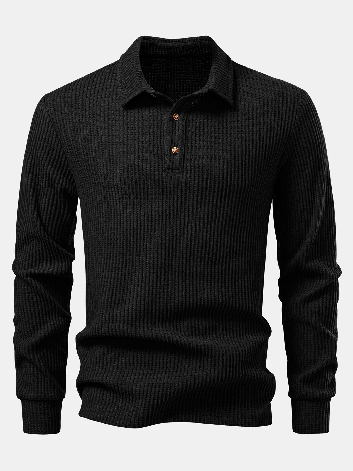 Zachary | Long Sleeved Knitted Waffle Polo Shirt